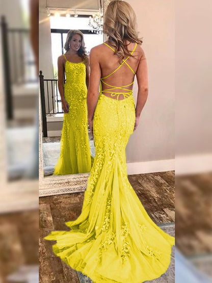 Mermaid Sleeveless Off-the-Shoulder Sweep/Brush Train With Lace Tulle Prom Dress